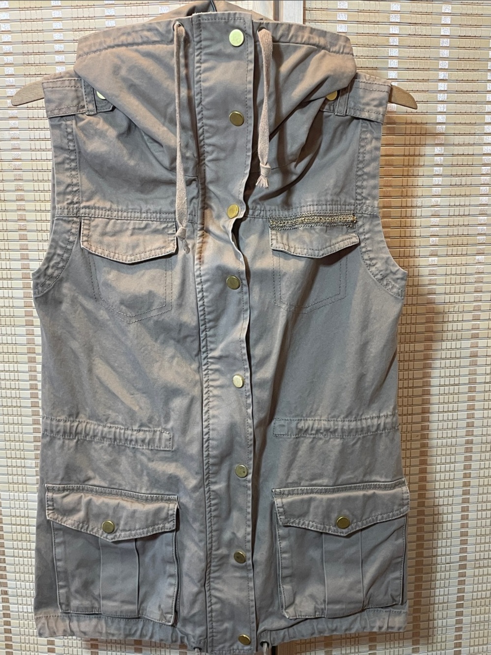 Dcasual Women's Sleeveless Utility Vest in Beige Size XS